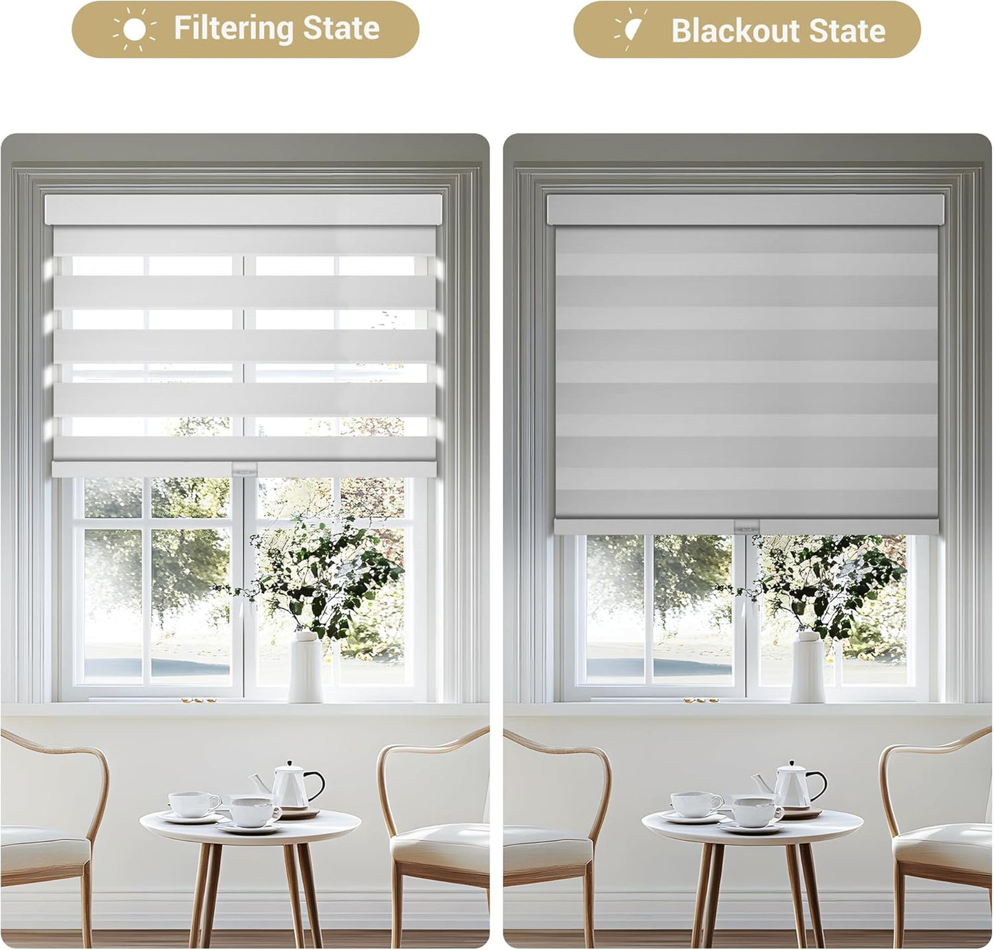 Cordless Zebra Blinds for Windows, Blackout Interior Blinds,Easy to Install,UV Protection,for Offices and Home,Custom Roller Shades, Solid White, 40" W x 88" H