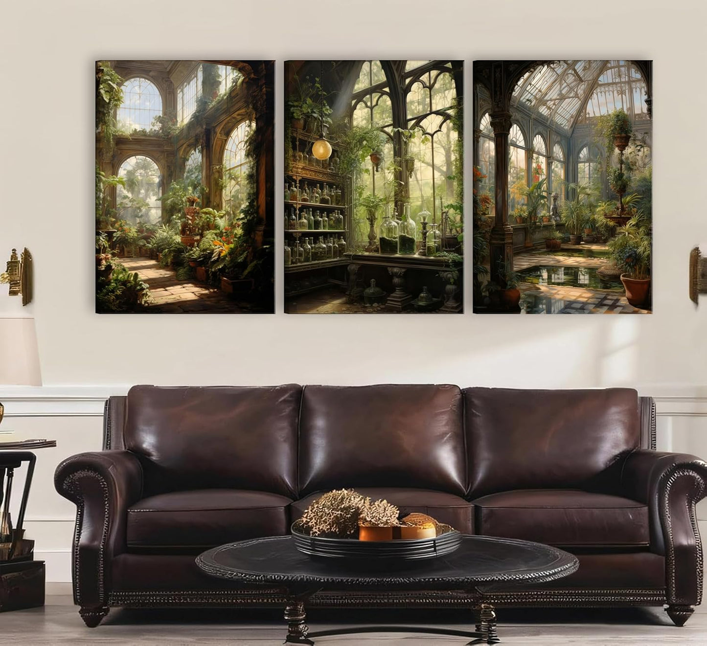 3pcs Framed William Morris Green Plants Canvas Wall Art Medieval Castle Posters Prints Gothictalian Landscape Painting Pictures Paintings Wall Decor for Living Room Bathroom Bedroom Decoration
