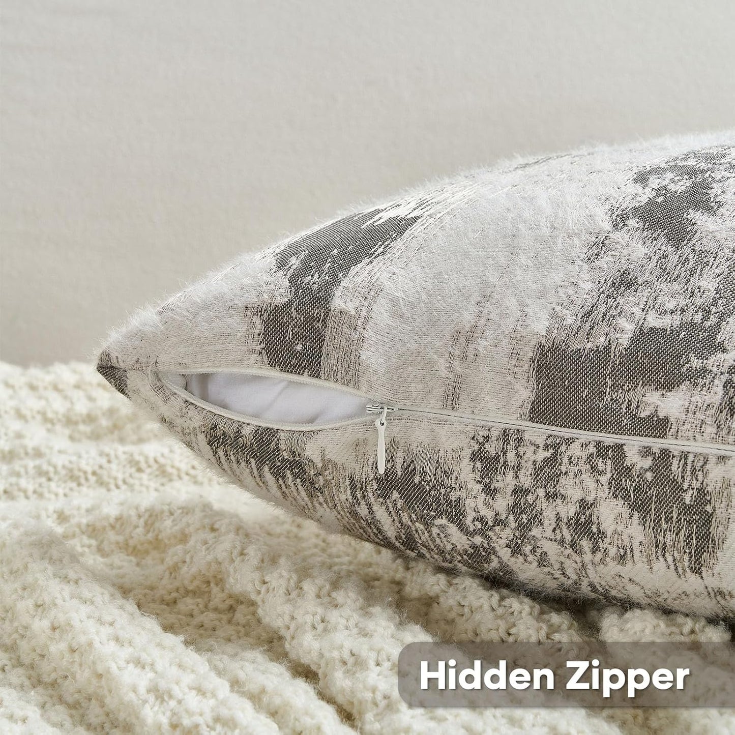 FUTEI Black White Decorative Throw Pillow Covers 24x24 Inch Set of 2,Soft Faux Cashmere Jacquard - Textured & Cozy Euro Pillow Shams,Modern Home Decor for Couch Bed Living Room