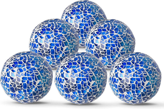 6Pcs Decorative Ball Set, 6cm/2.4inch Mosaic Glass Orbs Centerpiece Balls for Decorate Tables, Wedding Party