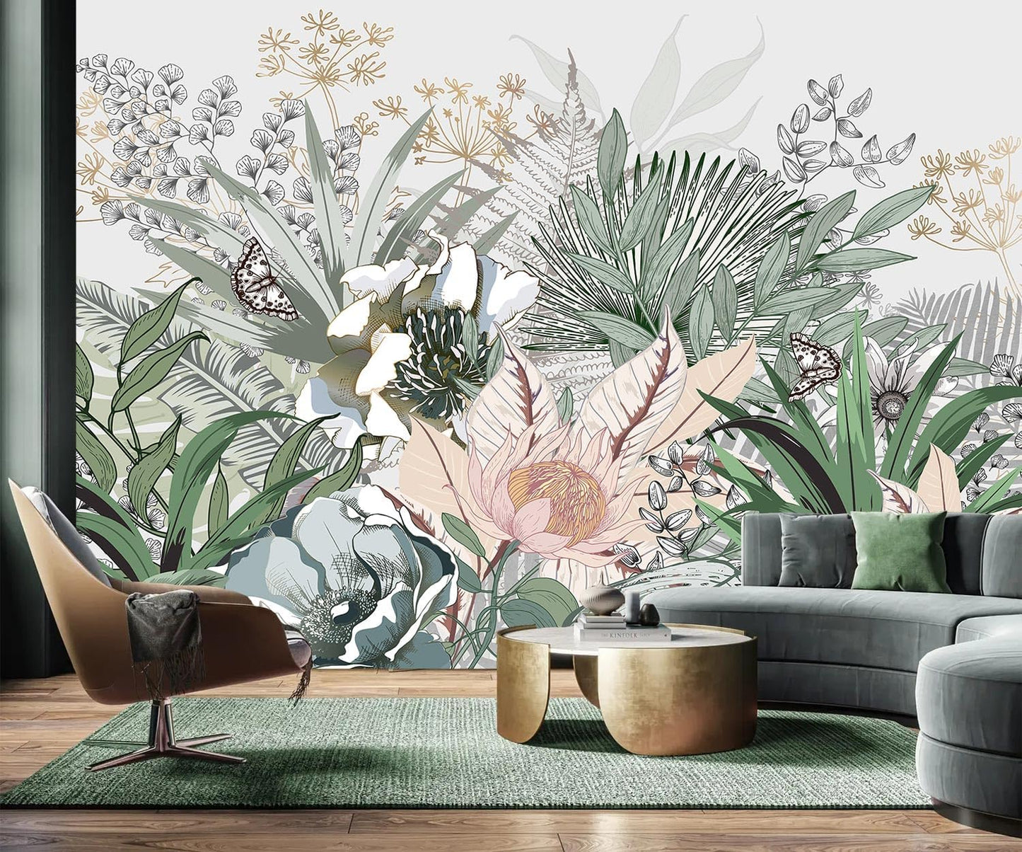 AFZEVEB-Tropical Jungle Wallpaper Botanical Large Floral Wall murals for Bedroom 114"x74" (Not Peel and Stick)