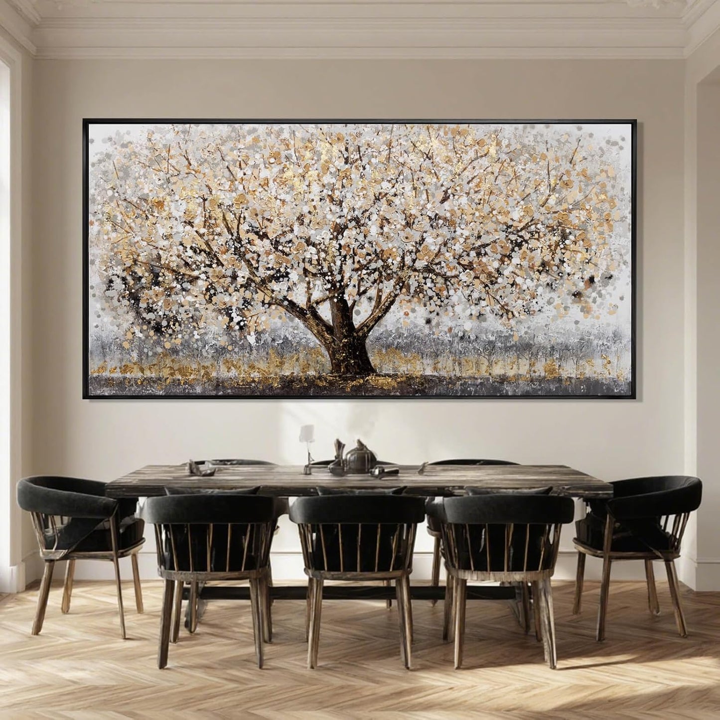 Gold Foil Canvas Wall Art Flower Wall Decor Plant Photo Prints Landscape Wall Decorations 29"x58" Large Artwork for Living Room Office