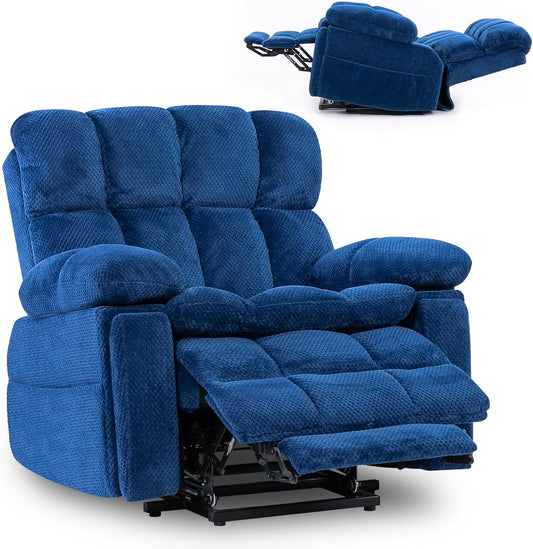 Dual Motor Power Lift Recliner Chair with Adjustable Headrest, Extended Footrest for Elderly,Oversized Recliner with Massage and Heat,USB Port,Type C,Cup Holders,Hidden Storage Box,Navy Blue