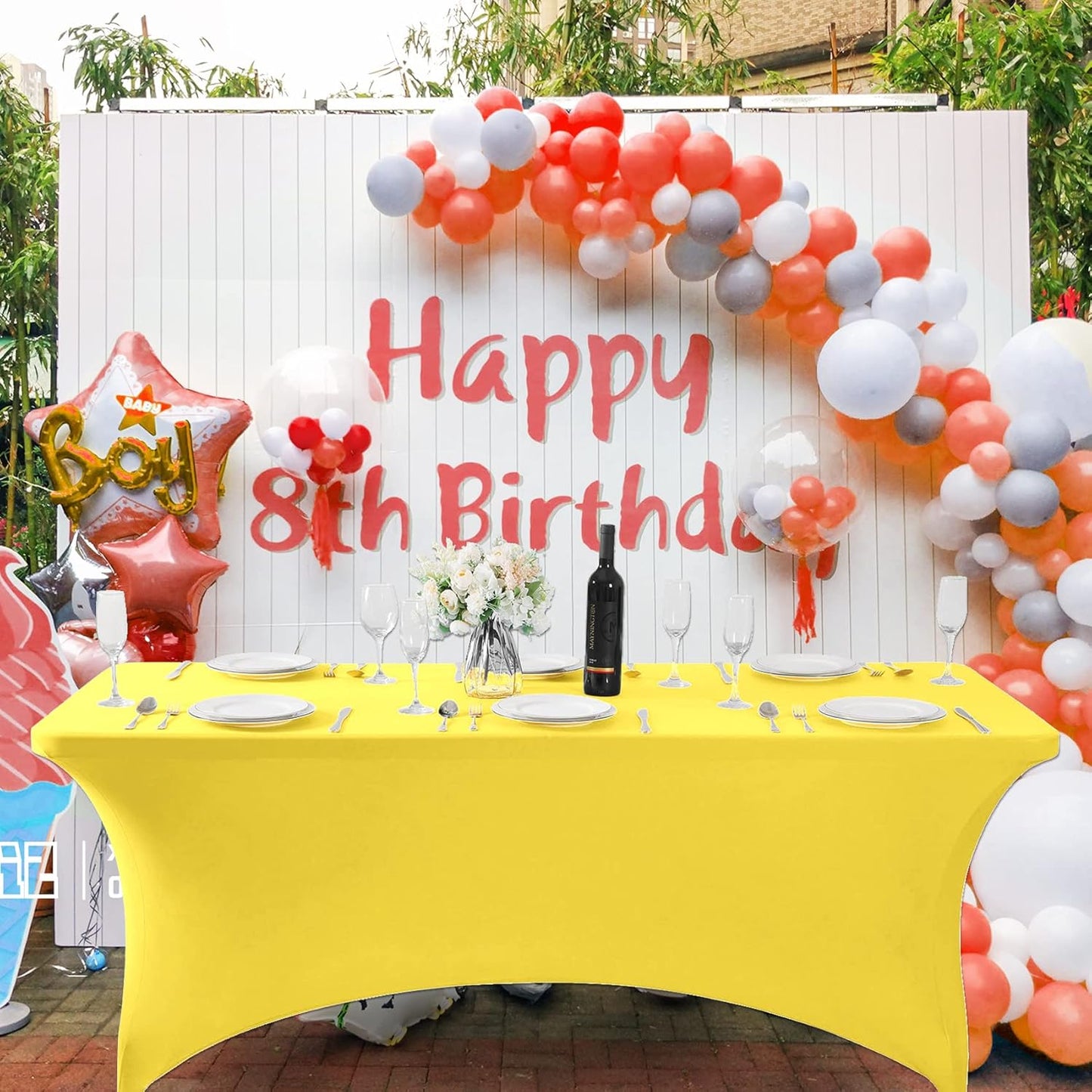 SuperO 2Pack Waterproof Spandex Table Cover for 6FT Table Universal Fitted Stretch Tablecloth for Party, Banquet, Wedding and Events-Yellow