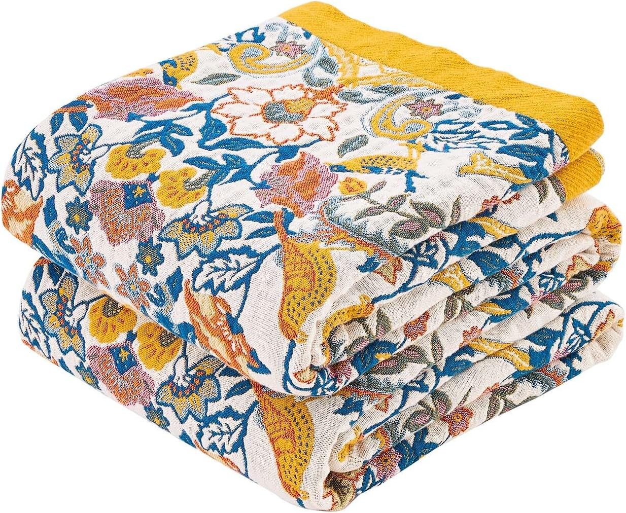 Boho Blanket Throw Quilt, 100% Cotton Soft Light Weight Throw Blankets for Summer, 60"x80" Farmhouse Flower Decorative Blankets, All Season Rustic Reversible Bohemian Throw Quilt