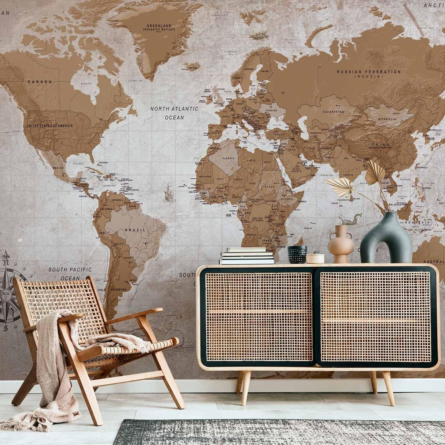 artgeist Premium Wall Mural World Map 177x124 in - XXL Non-Woven Wallpaper Fleece Wall Decor Photo Print Picture Image Design Home Map of The World k-A-0108-a-a