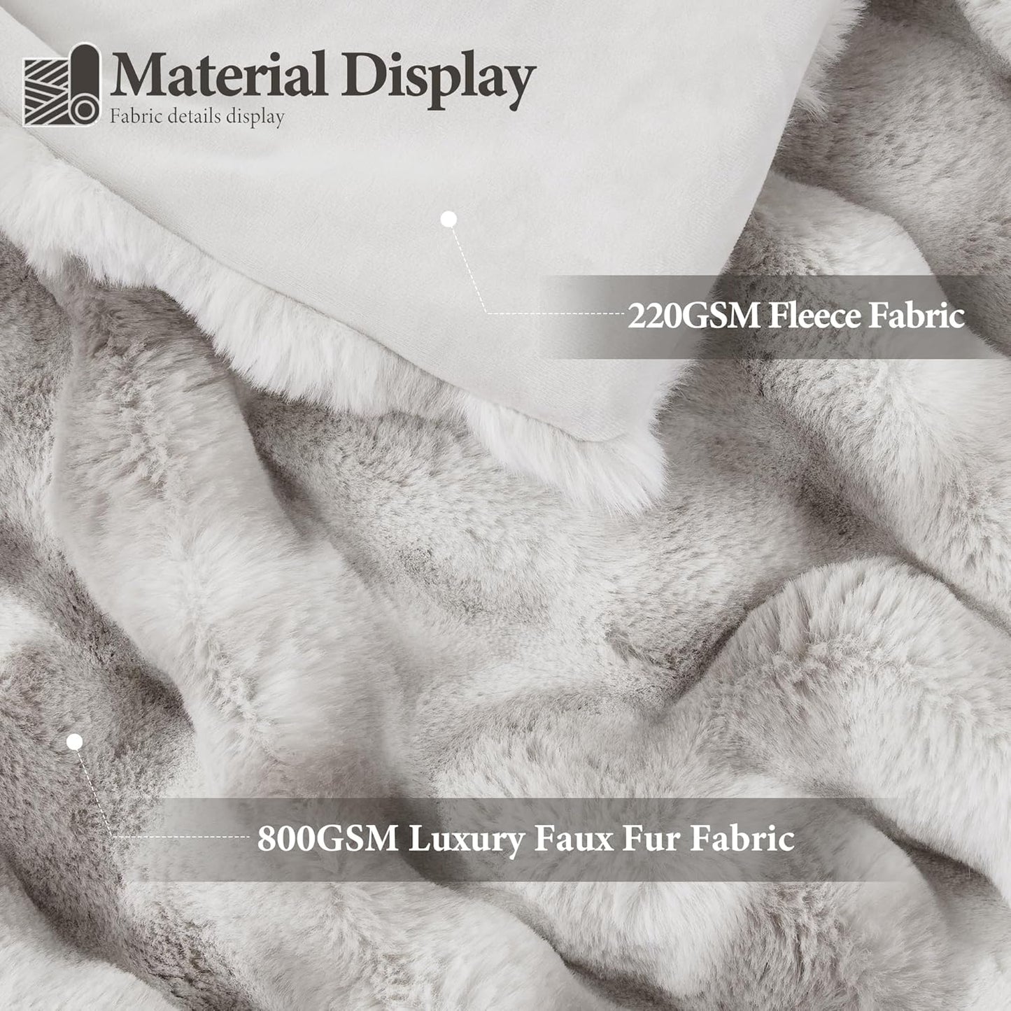 Touchat Luxury 1000GSM Faux Rabbit Fur Throw Blanket, Super Heavy Warm Cozy Grey Blankets for Couch Bed Sofa, Ruched Plush Fuzzy Elegant Soft Reversible Mink Blanket for Living Room Bedroom