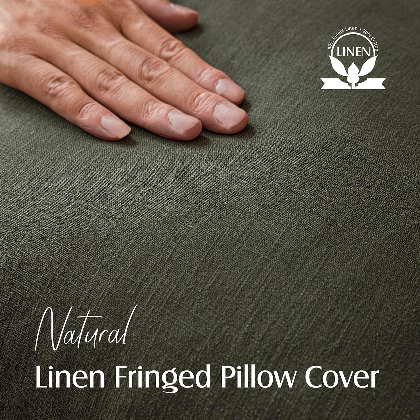 Foindtower Set of 2 Decorative Linen Fringe Throw Pillow Covers Cozy Farmhouse Cushion Cover with Tassels Accent Pillowcase for Couch Chair Sofa Bed Living Room Home Decor,24×24 Inch,Dark Olive Green