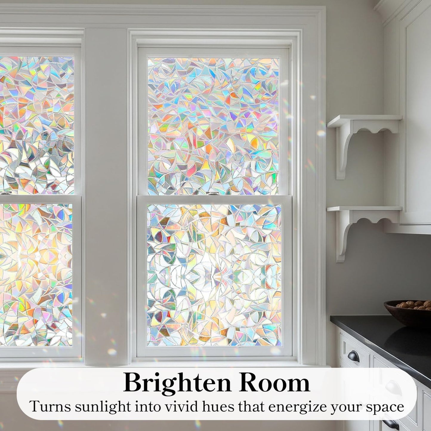 DUOFIRE Rainbow Window Clings for Glass, Stained Glass Window Film Decorative, 3D Decals Windows Cover, Suncatcher Static Cling Sticker Windows for Home,11.8 x 47 inch