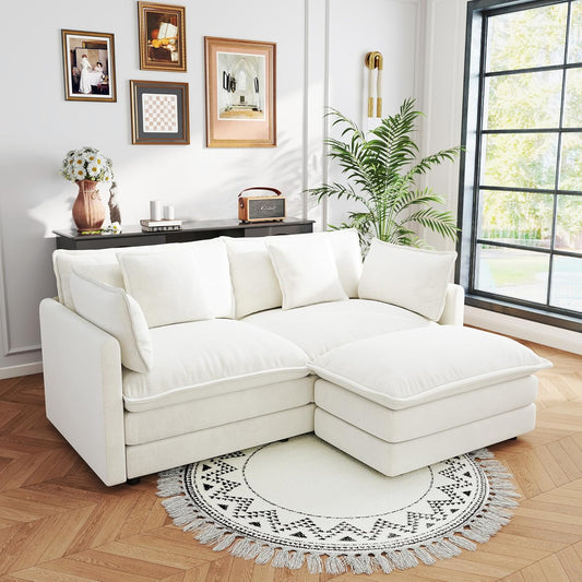 Sectional Sofa 2 Seater with Movable 1 Ottoman,Oversized Modular Couch Deep Seat (Beige, 76.7 inch-L)