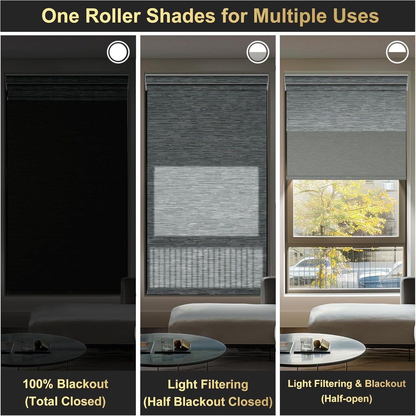 BERISSA Cordless Dual Roller Shades with Cassette Valance,Double Window Shades Blackout and Light Filtering Shades,Day and Night Roller Shades for Home Office Door.Striped Jacquard Grey.42 W x 80" H
