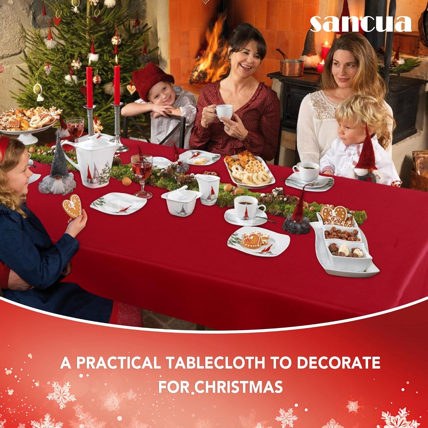 sancua Square Tablecloth - 54 x 54 Inch - Stain and Wrinkle Resistant Washable Polyester Table Cloth, Decorative Fabric Table Cover for Dining Tables, Buffet Parties and Camping, Red