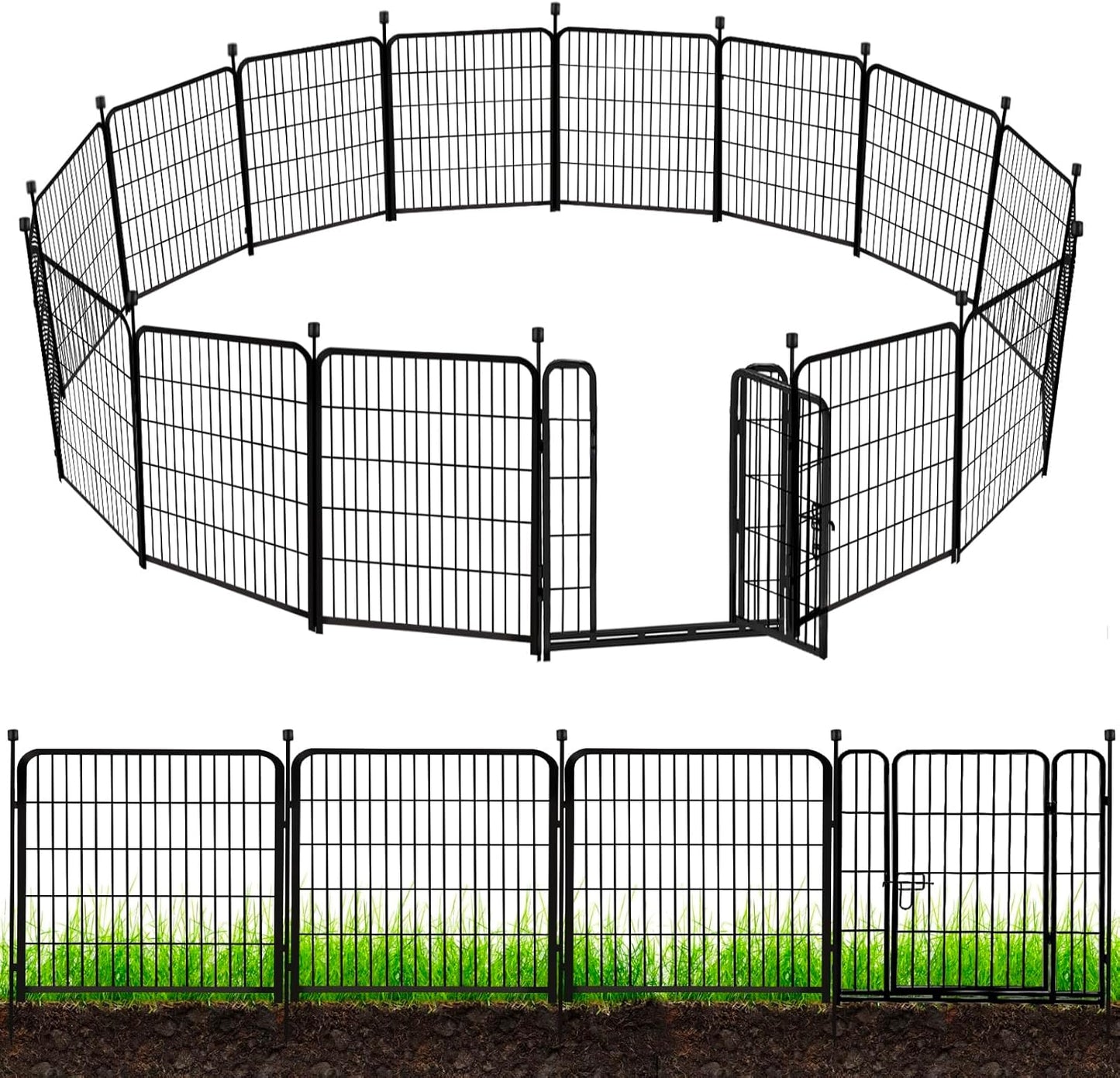 ADAVIN Tall Garden Fence 48 in(H) 12 Panels Total 26.6 FT(L), Heavy Duty Iron Metal Fence and Border, Flower Bed Fencing, outdoor Animal Barrier Fences, Dog Fences with gate for the Yard Camping,Black