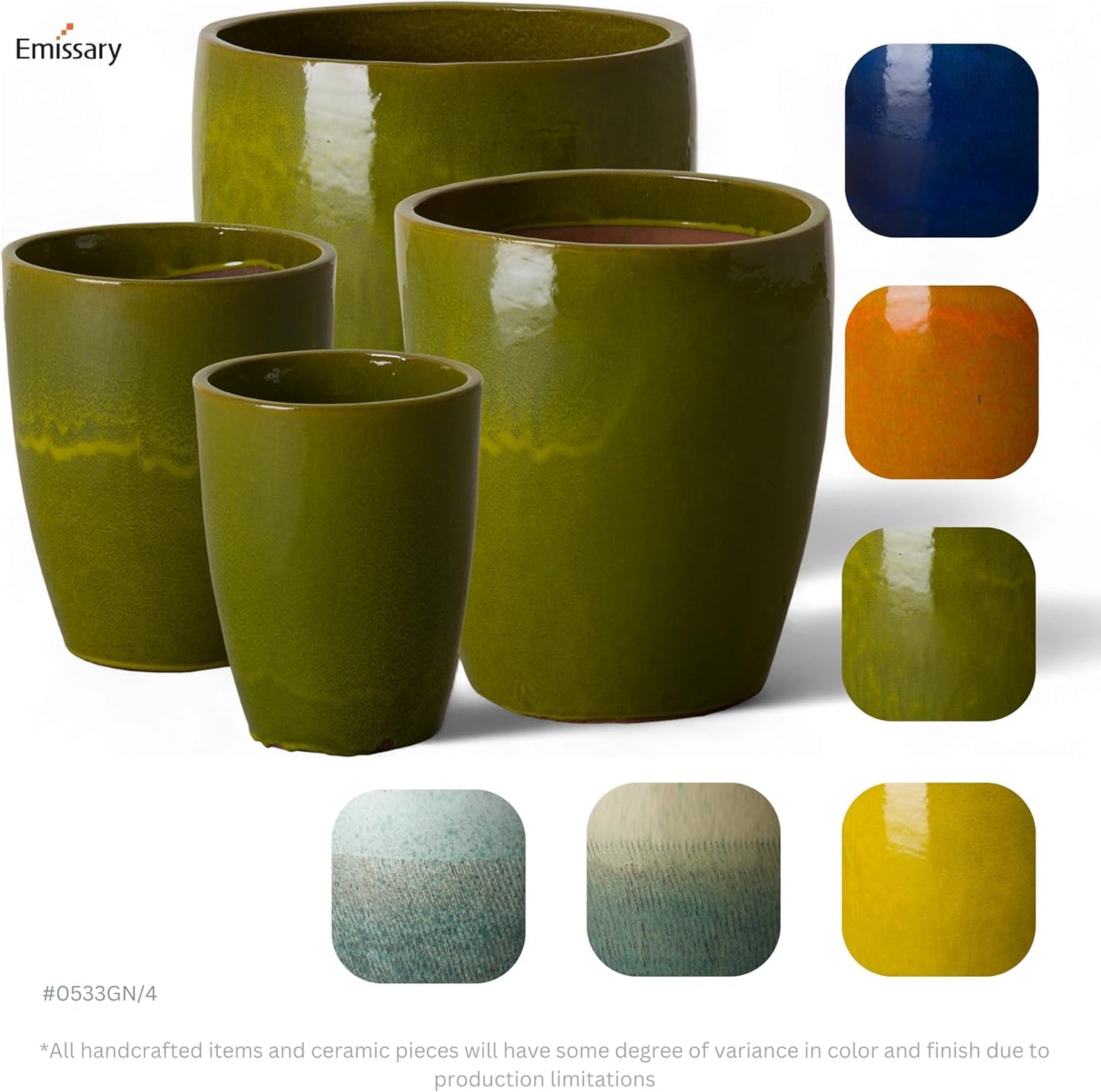 Emissary Bullet 9.5 in. Green Ceramic Round Planter (9.5 in. L x 9.5 in. W x 12 in. H) with Drainage Hole