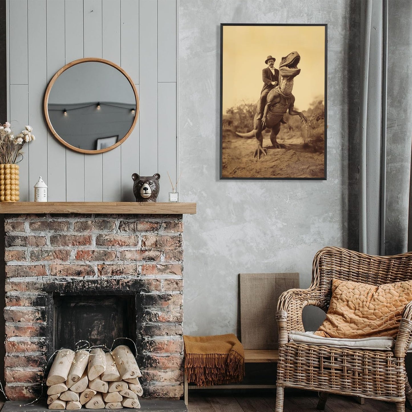 Generic Goth Decor Antiqued Wicca Art Poster Dark Academy Dinosaur And Cowboy Canvas Wall Art Horror Posters Spooky Indoor Art Family Bedroom Office Space Decor 12X16inch Aluminum Framed