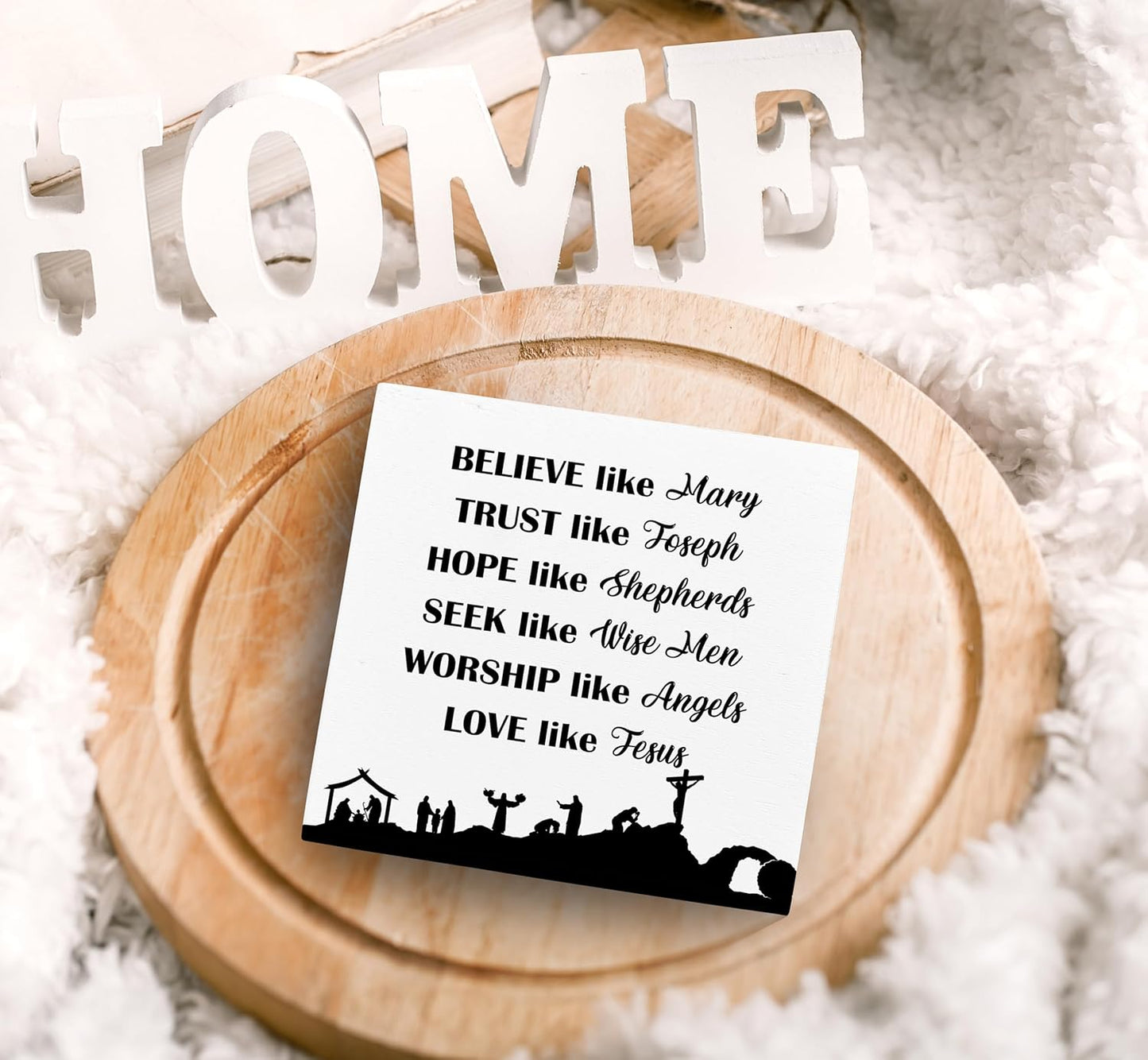 SRADMO Christian Signs for Home Decor, Inspirational Bible Verse Wood Box Sign Desk Decor, Bible Verse Decor, Christian Theme Wooden Block Box Sign Decoration for Home Office Shelf Table Decor