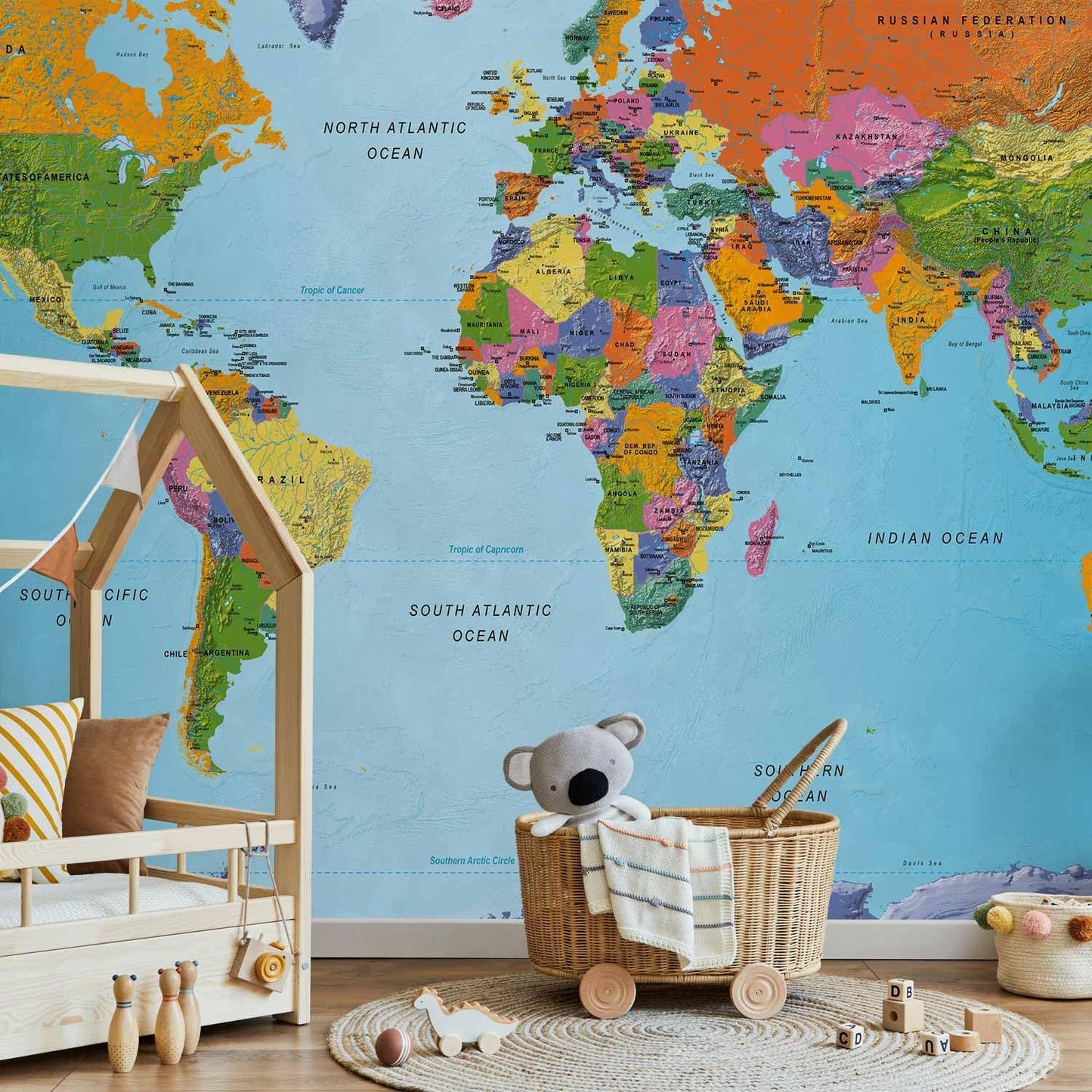 artgeist Premium Wall Mural World Map 98x69 in - XXL Non-Woven Wallpaper Fleece Wall Decor Photo Print Picture Image Design Home Map of The World k-A-0095-a-a