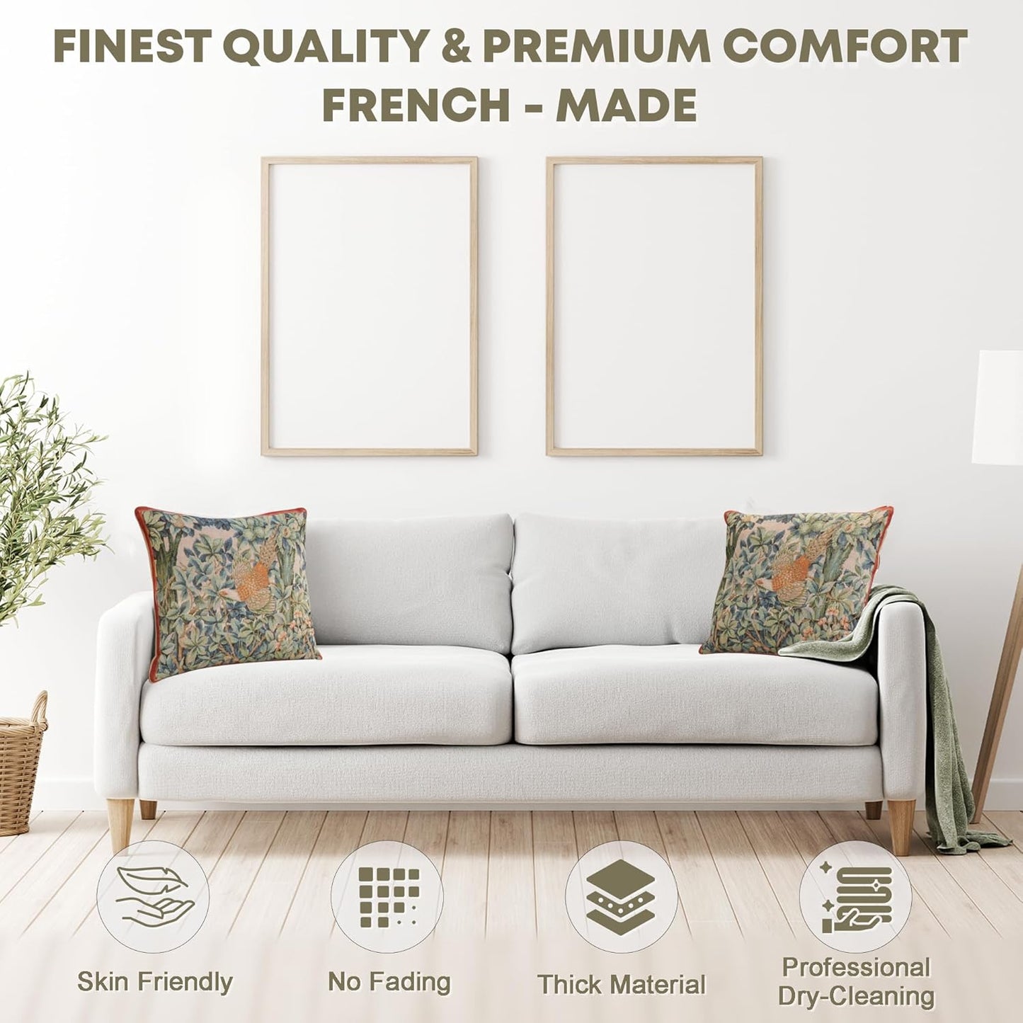 Charlotte Home Furnishings Decorative Tapestry Pillow Cover 14x14 in, Green Pheasant Couch Throw Pillow Cover, French Country Square Cushion Cases for Bed Room Home Decor, Soft Cotton Jacquard Woven