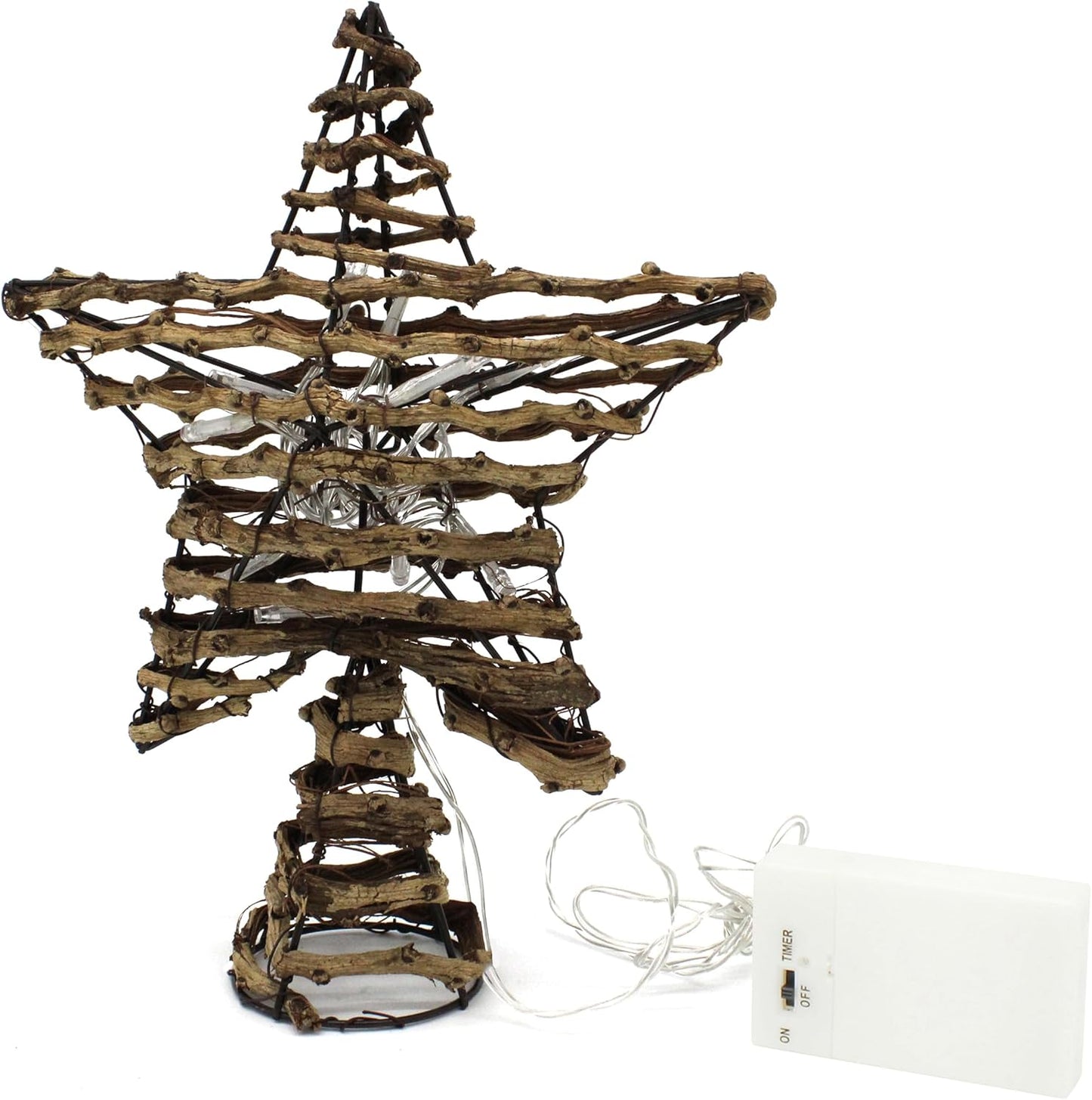 CVHOMEDECO. Rustic Rattan Christmas Tree Star Topper with LED Lights, Farmhouse Christmas Tree Toppers Decoration, 8 x 10 Inch