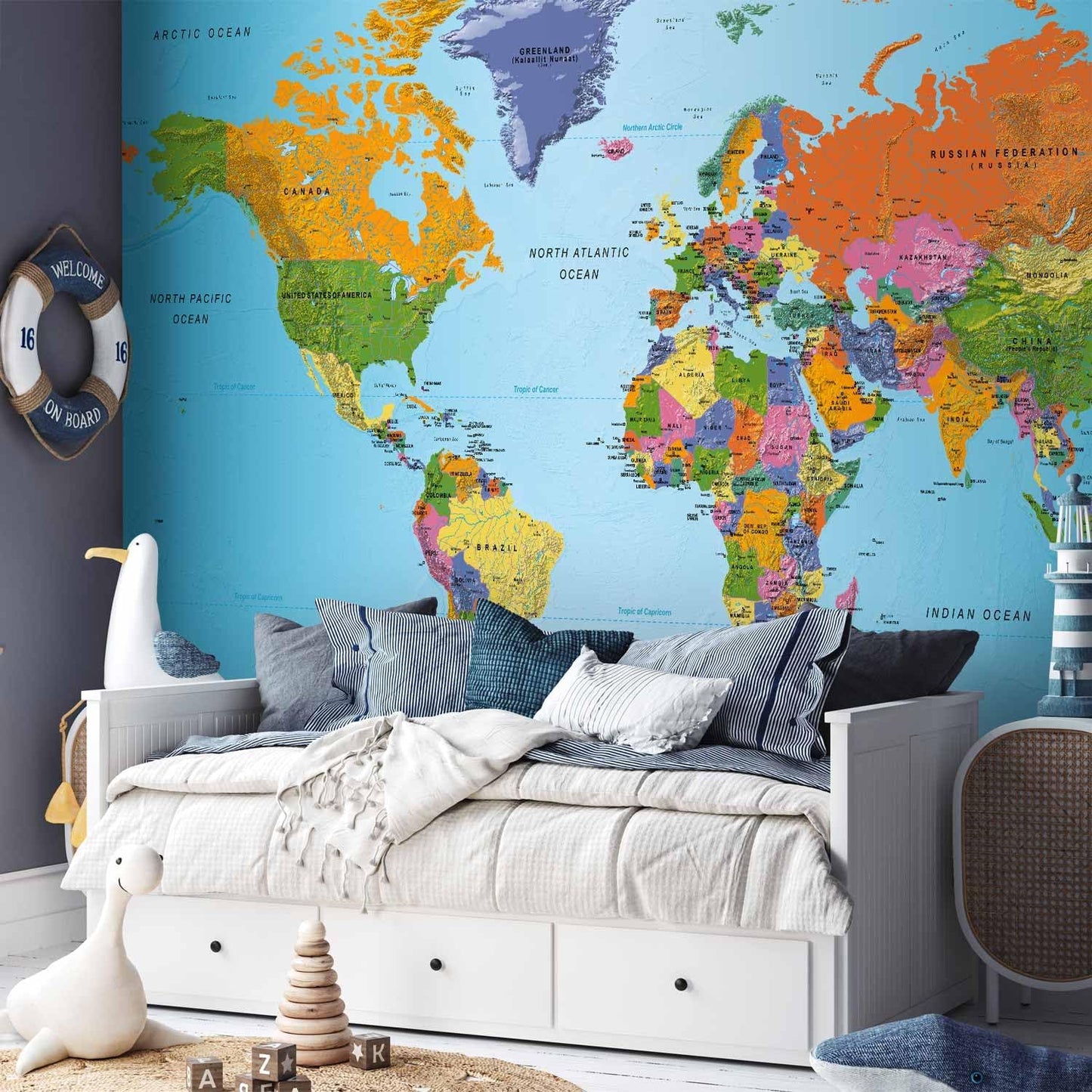 artgeist Premium Wall Mural World Map 157x110 in - XXL Non-Woven Wallpaper Fleece Wall Decor Photo Print Picture Image Design Home Map of The World k-A-0095-a-a