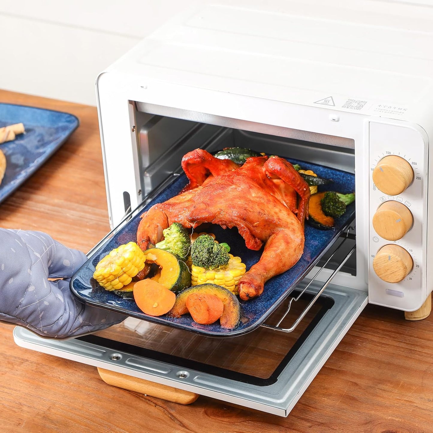 vicrays Ceramic Rectangle Serving Platters - 14" 12" 10" Porcelain Serving Trays Plates for Party BBQ Appetizers Sushi Dessert - Microwave Oven and Dishwasher Safe - Set of 3 Blue