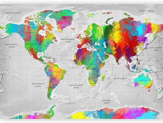 artgeist Premium Wall Mural World Map 177x124 in - XXL Non-Woven Wallpaper Fleece Wall Decor Photo Print Picture Image Design Home Map of The World k-A-0128-a-a