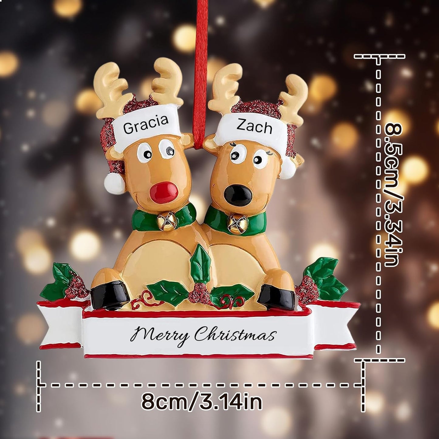 Personalized Christmas Ornaments 2025, Custom Reindeer Family Ornaments for Trees with Names, Handcrafted Christmas Deer Decorations for 2-8 Members, Meaningful Xmas Family of 2