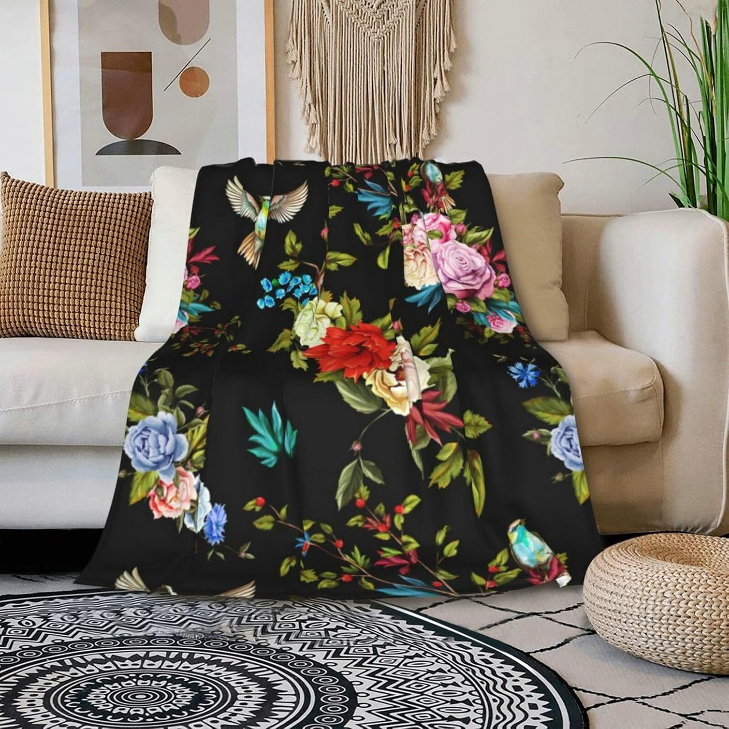 HGOD DESIGNS Wild Flowers Blanket for Women, Lightweight Soft Fleece Flannel Throw Blanket Peony Roses Sofa Couch Living Room 50x60 Inch