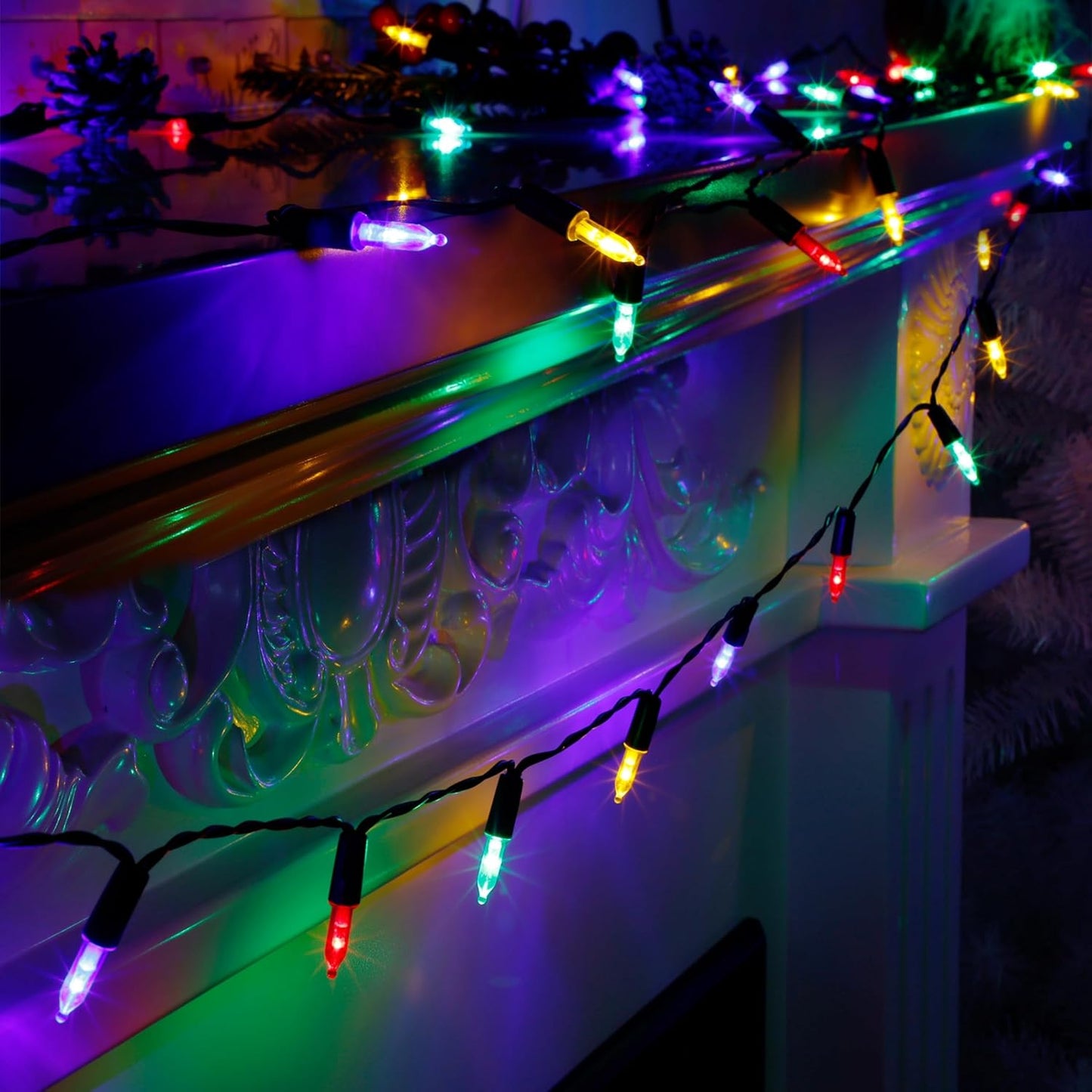 Joliyoou 2 Packs Total 100 LEDs 32ft Multicolored Christmas String Lights, Battery Operated Christmas Mini String Lights with 8 Lighting Modes, Indoor Outdoor LED Xmas Fairy String Lights with Timer