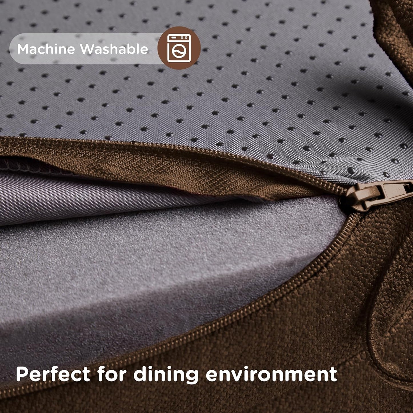 Codi 6 Pack Dining Chair Cushions, Thick Chairs Pads for Indoor Kitchen Room - Washable, Non-Slip Seat Cushion with Ties, 16.5"x16.5"x 3.5", Set of 6, Brown