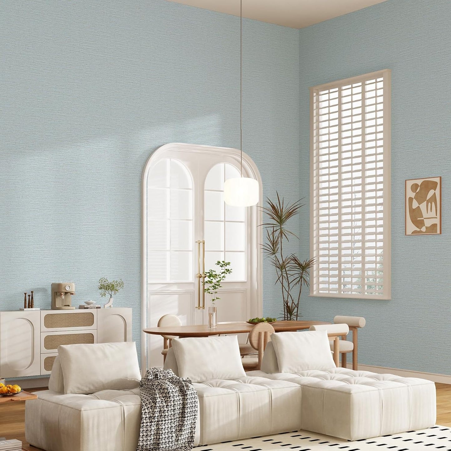 Grasscloth Peel and Stick Wallpaper 20.8"x394" Blue Thick Fabric Textured Linen Classic Faux Grassweave Neutral Removable Wallpaper Vinyl Film Roll for Home Use