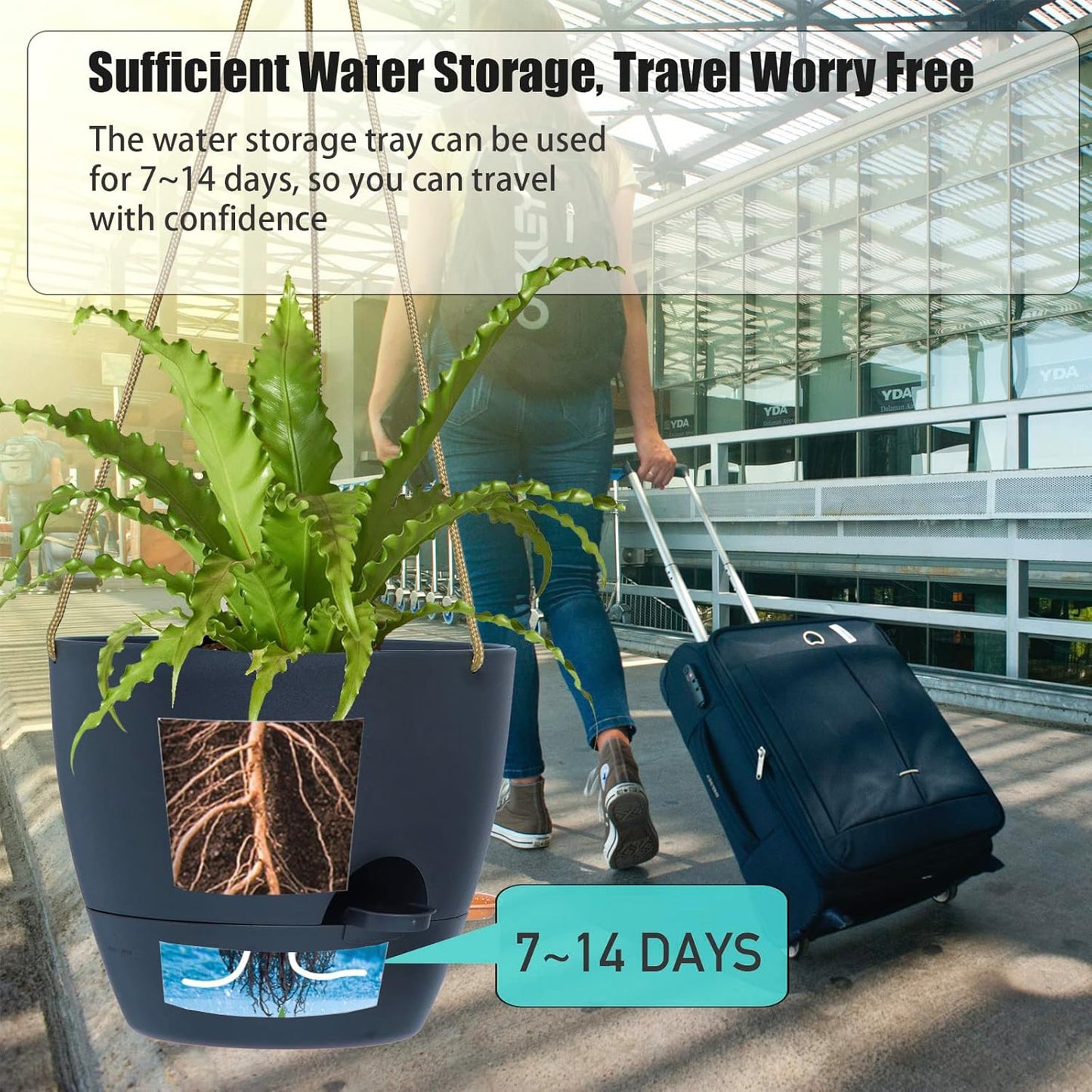 8 inch Hanging Planters, 2 Pack Self Watering Hanging Pots with 20oZ Deep Reservoir for Indoor Outdoor Plants Flowers, Black