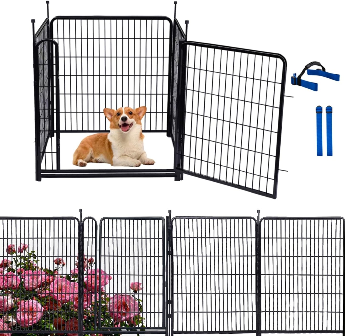Garden Fencing 40 inch High, Dog Fence Outdoor for Yard, 21"Wide Low Threshold Gate,Heavy Duty Metal Fencing for Garden Beds, Animal Barrier Fence,Flowers Fences Border,4 Panels Total 8.9 Ft