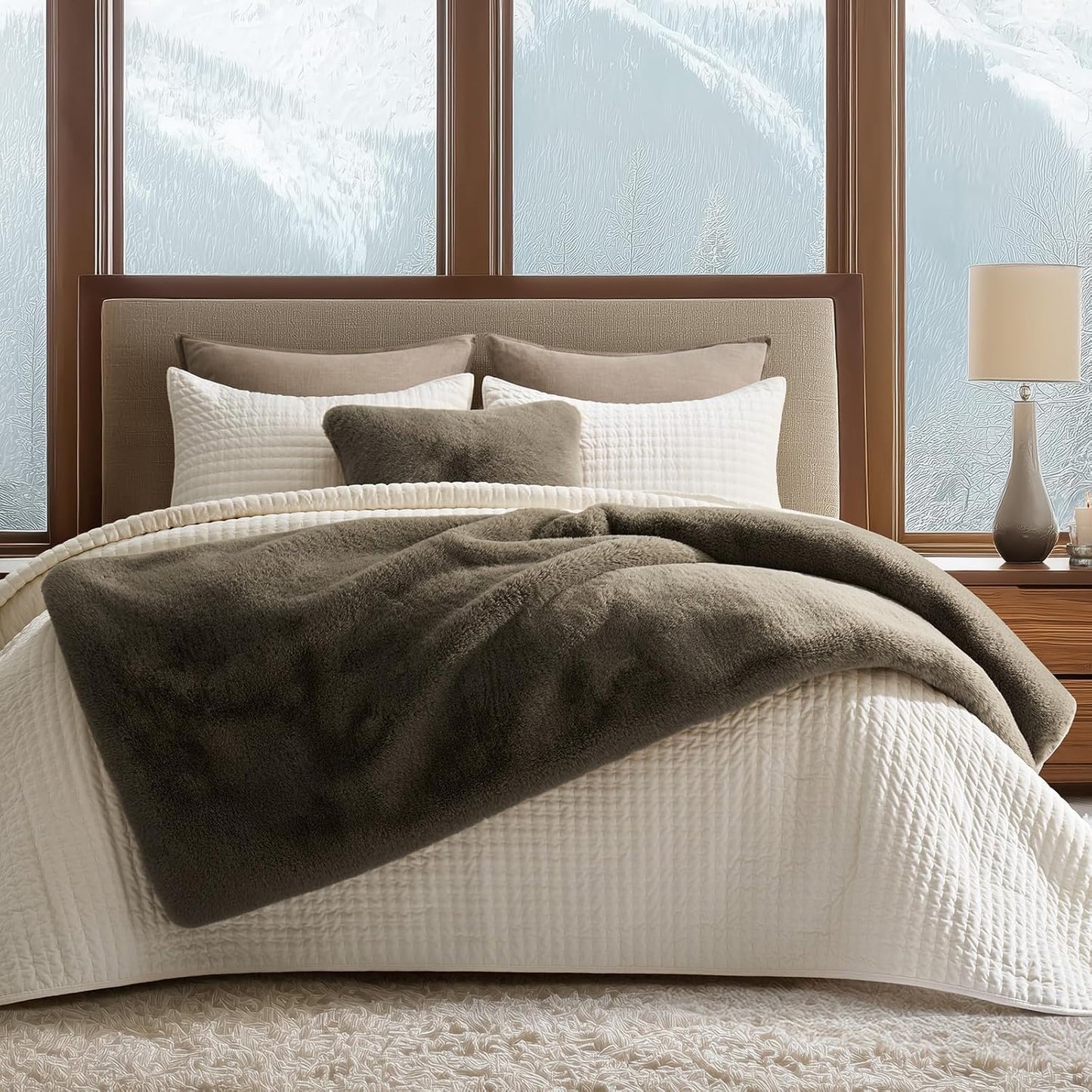 Luxury Soft Faux Chinchilla Fur Throw Blanket for Couch, Warm Thick Heavy Winter Throw Blanket 1220GSM for Bed, Fluffy Cozy Mink Blanket with Reversible Velvet, Smoky Sable, 60"x80"