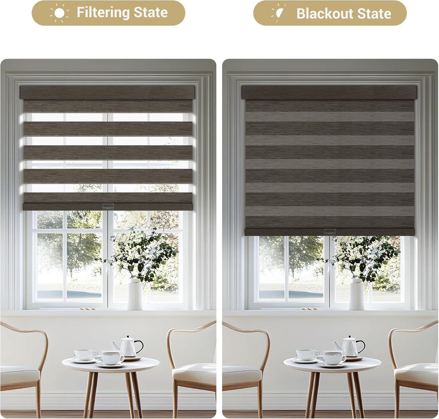 Cordless Zebra Blinds for Windows, Blackout Interior Blinds,Easy to Install,UV Protection,for Offices and Home,Custom Roller Shades, Mousse Dark Bown,42" W x 80" H