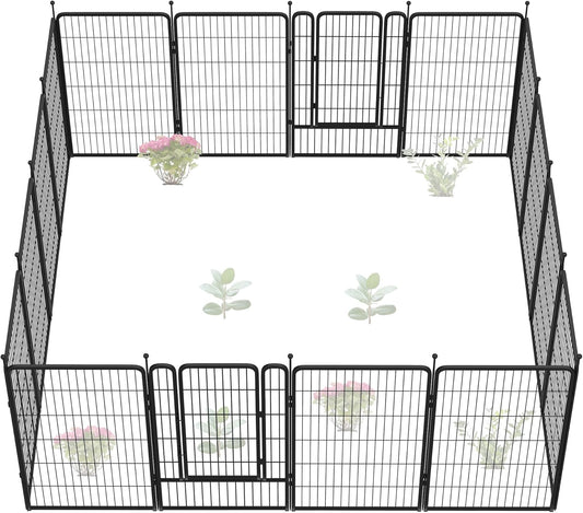 FXW Garden Fence Outdoor for The Yard – 45in(H) x 35.7ft(L) Heavy Duty Metal Animal Barrier for Dog and Rabbit, Decorative Dog Fence, 16 Panels, Black