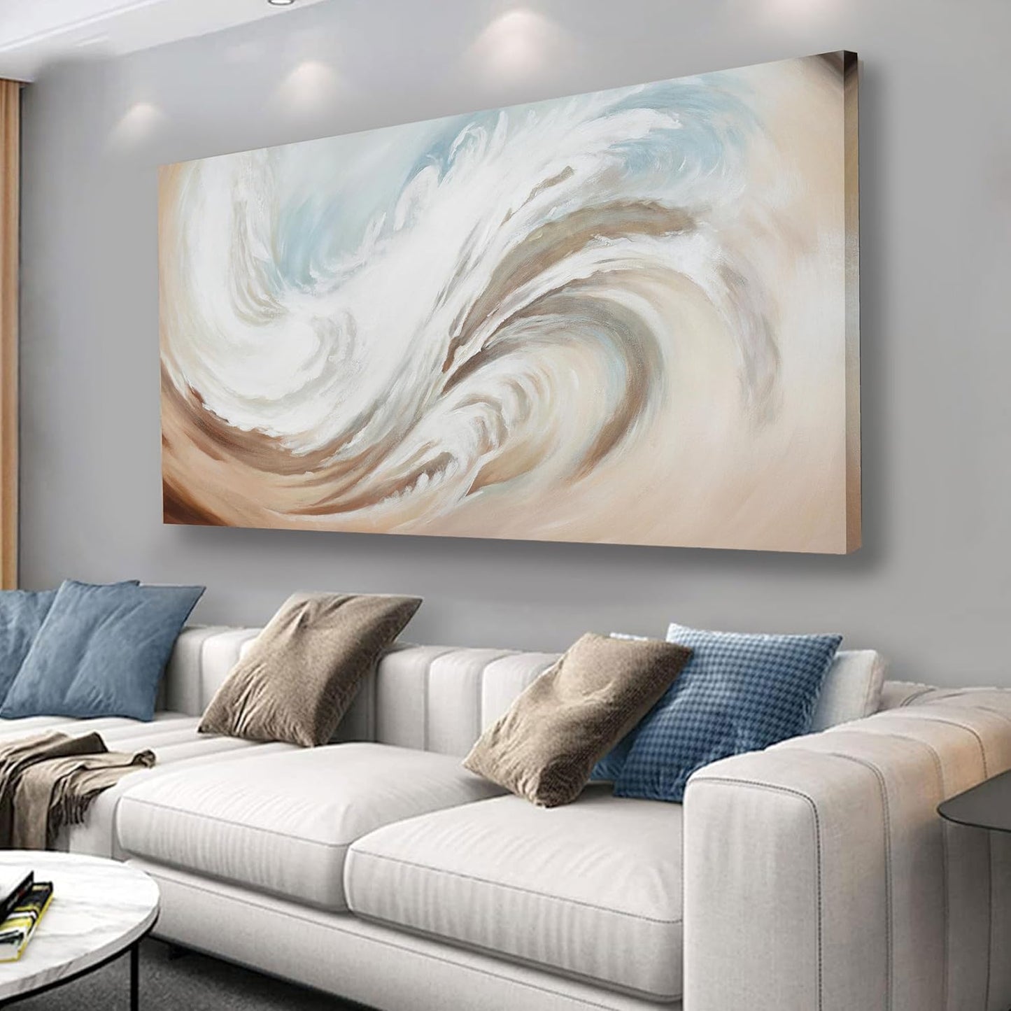Abstract Wall Art Canvas Wall Paintings Modern Beige Wall Decor Aesthetic Room Decor Wall Art Framed Artwork for Living Room Bedroom Dining Room Home Office Decor 29"x58"
