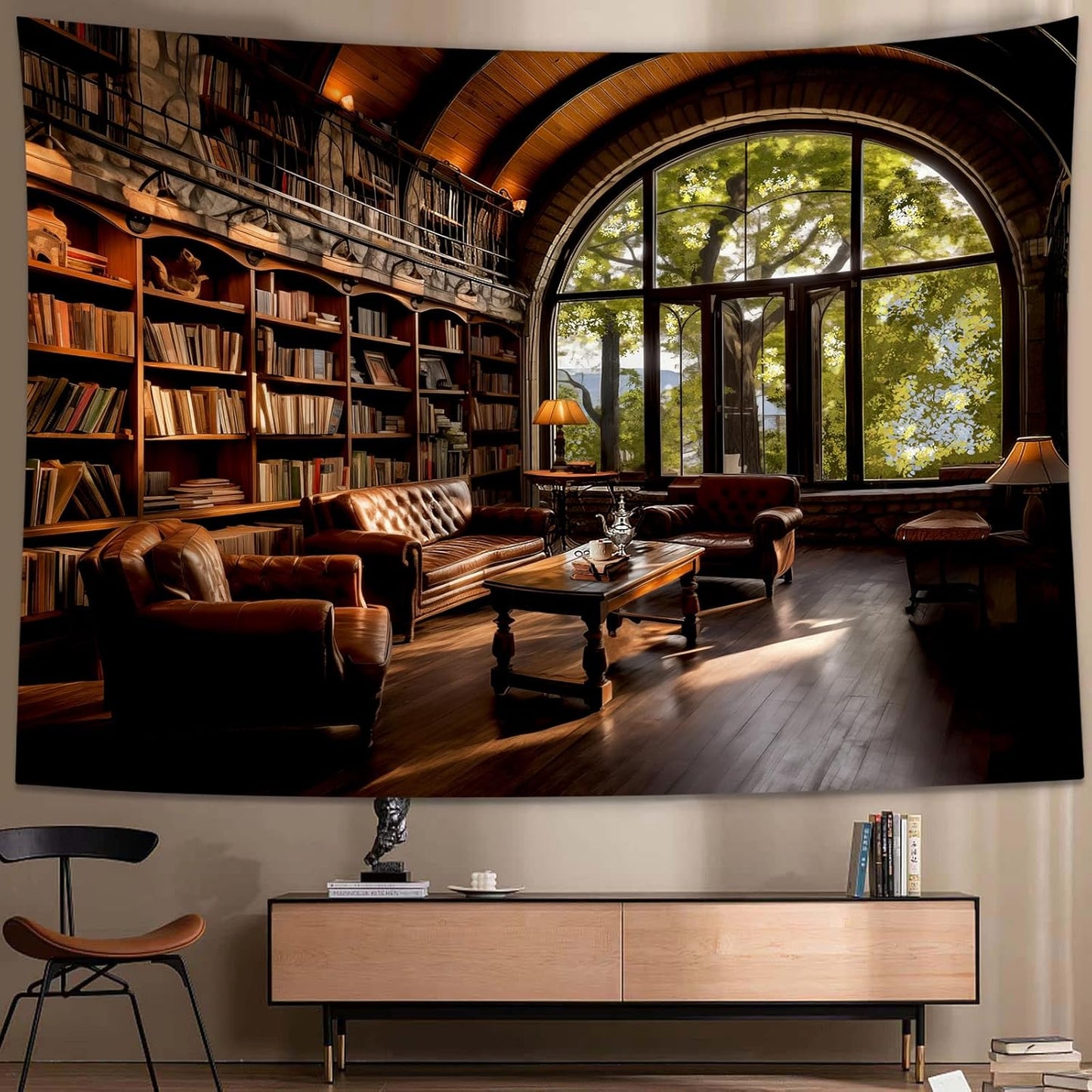 dueeia Book Library Tapestry Wall Hanging Medieval Bookshelf Vintage Window Bookcase Backdrop Wall Decor for Bedroom Aesthetic Living Room Office (59.1"x51.2")