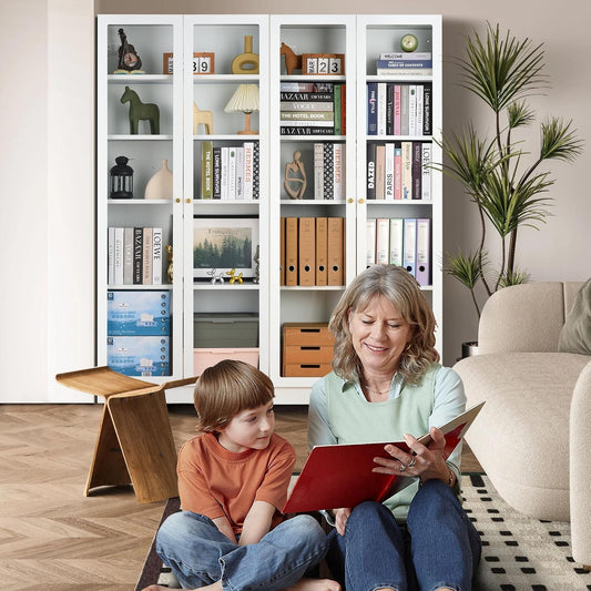 32" Wide Metal Storage Cabinet with Acrylic Doors and 4 Adjustable Shelves, 71" Tall Bookshelf, 5-Tier Freestanding Kitchen Pantry Cabinet with Anti-Tipping for Small Spaces/Kitchen/Living Room