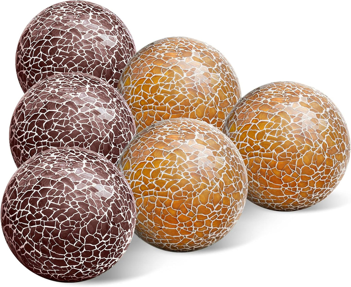 6 PCS 2.5inch Round Glass Mosaic Sphere Balls Set Living Room Table Bowls Vases Home Centerpieces Decorative Orbs Christmas Thanksgiving Wedding Party