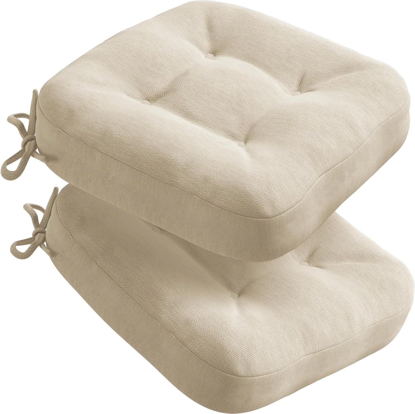 Codi Dining Chair Cushions 2 Pack, Thick Chairs Pads for Indoor Kitchen Room - Washable, Non-Slip Memory Foam Seat Cushion with Ties, 16.5"x16.5"x 3.5", Set of 2, Beige