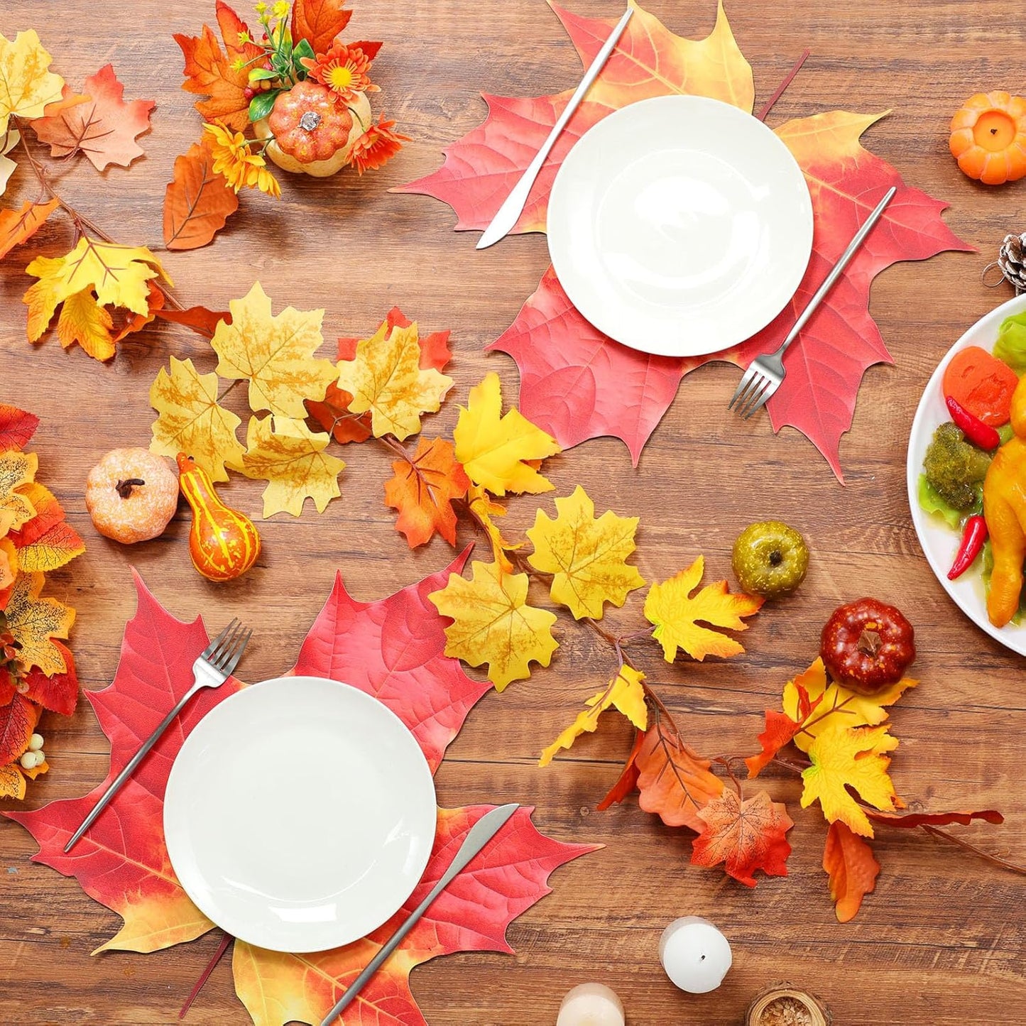 Remerry 6 Pcs Thanksgiving Leather Table Placemats Washable Maple Place Mats Maple Leather Dinner Mats Easy to Clean Autumn Harvest Placemats for Fall Dining Party Holiday Kitchen Seasonal Decoration