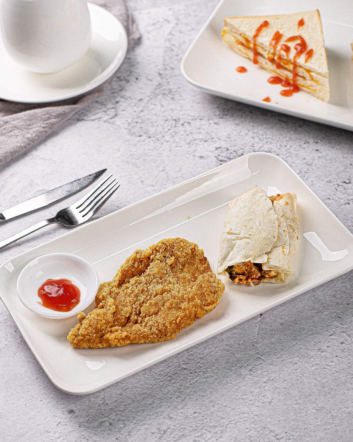 DELLING 8in White Rectangular Serving Plates-Large Serving Platter Set Salad Plates - Big Serving Trays for Parties Meat, Sushi, Dinner Plate Oven Safe Dinnerware Set of 3