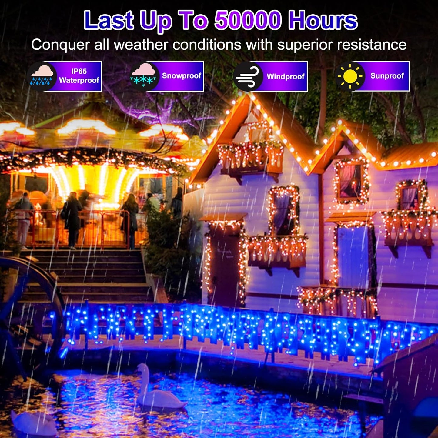 792 LED Christmas Outdoor Lights with 176 Drops, 82ft Hanging Curtain Lights 8 Modes, Christmas Fairy Lighs with Timer & Memory for House Roof Holiday Wedding Christmas Decor (Blue)
