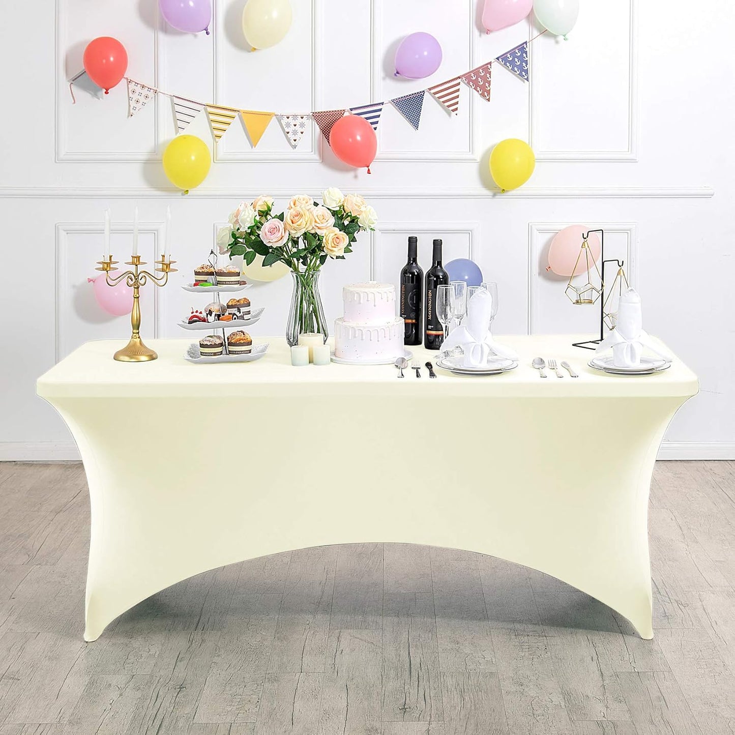 Spandex Table Cover for 8FT or 4ft or 6ft Table Universal Fitted Stretch Tablecloth for Party, Banquet, Wedding and Events-Ivory