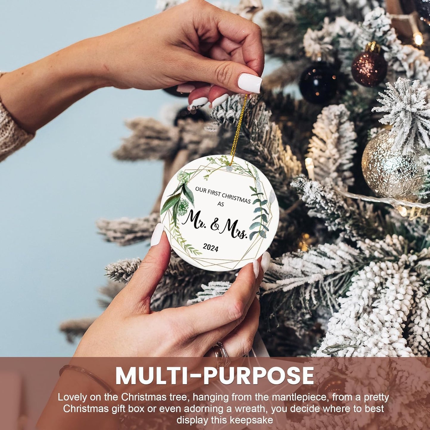 Wedding Gifts for Couples Unique 2024 Our First Christmas Married Ornaments Ceramic, 1st Christmas as Mr Mrs, Bridal Shower Gift, Just Married Gifts, Newlywed Keepsake