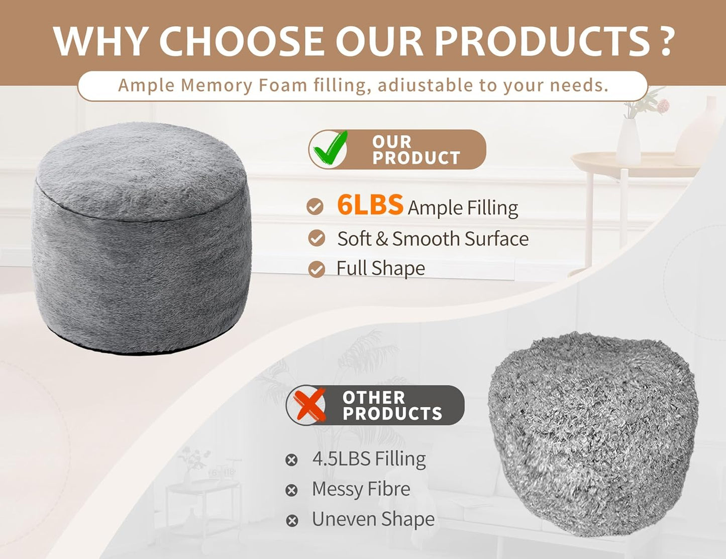 Boho Ottoman Living Room Furniture 20"x15" Round Ottomans Pouf Couch Foot Rest Navy Pouf Ottoman Foot Rest with Foam Chunk Filling Pouffe Ottomans Stuffed Foot Rests Poufs for Couch