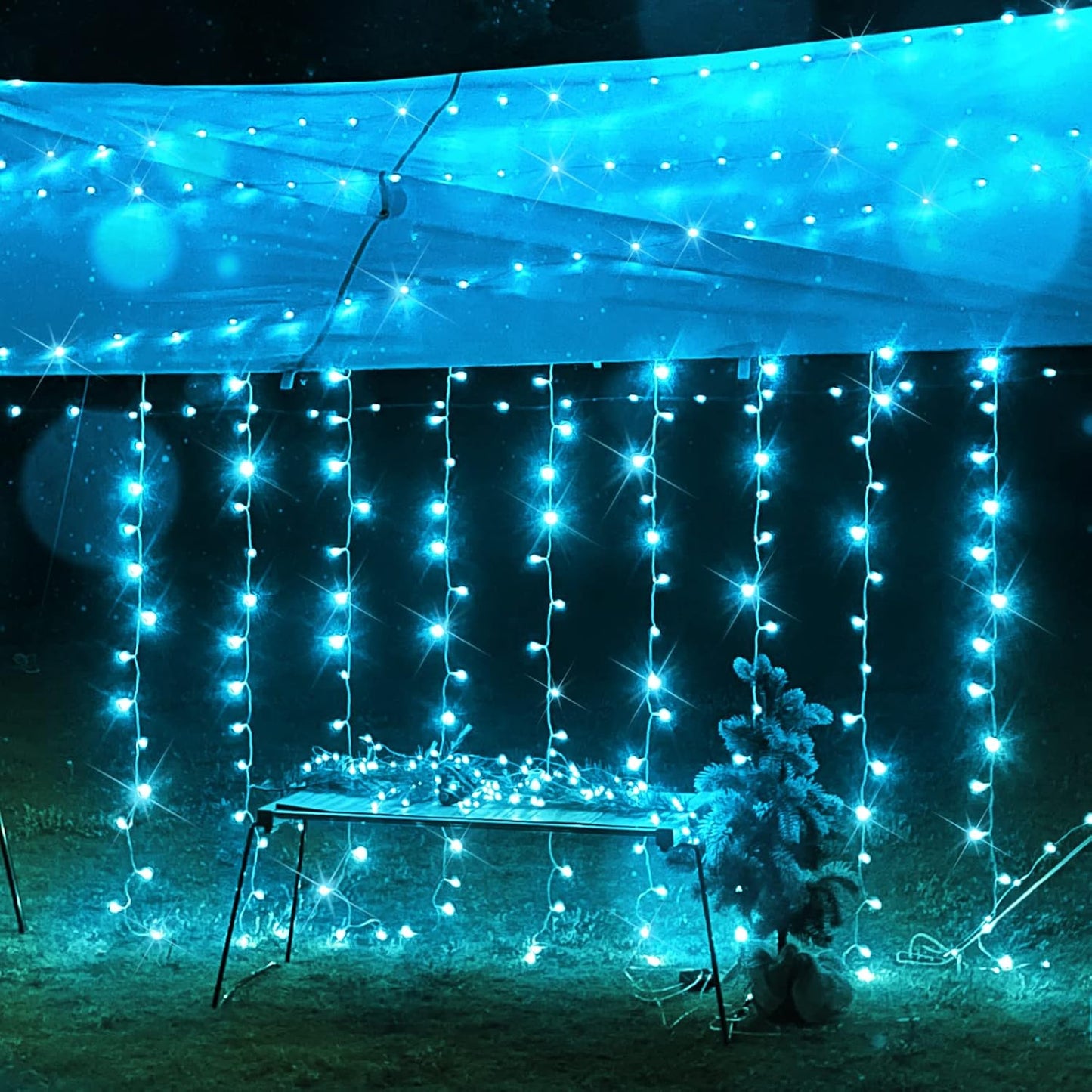 suddus Curtain Lights for Bedroom, 200 Led 6.5ft x 6.5ft Hanging String Lights Outdoor, Fairy Curtain Lights for Backdrop, Window, Wall, Wedding, Party, Garden, Porch, Birthday Decor Aqua