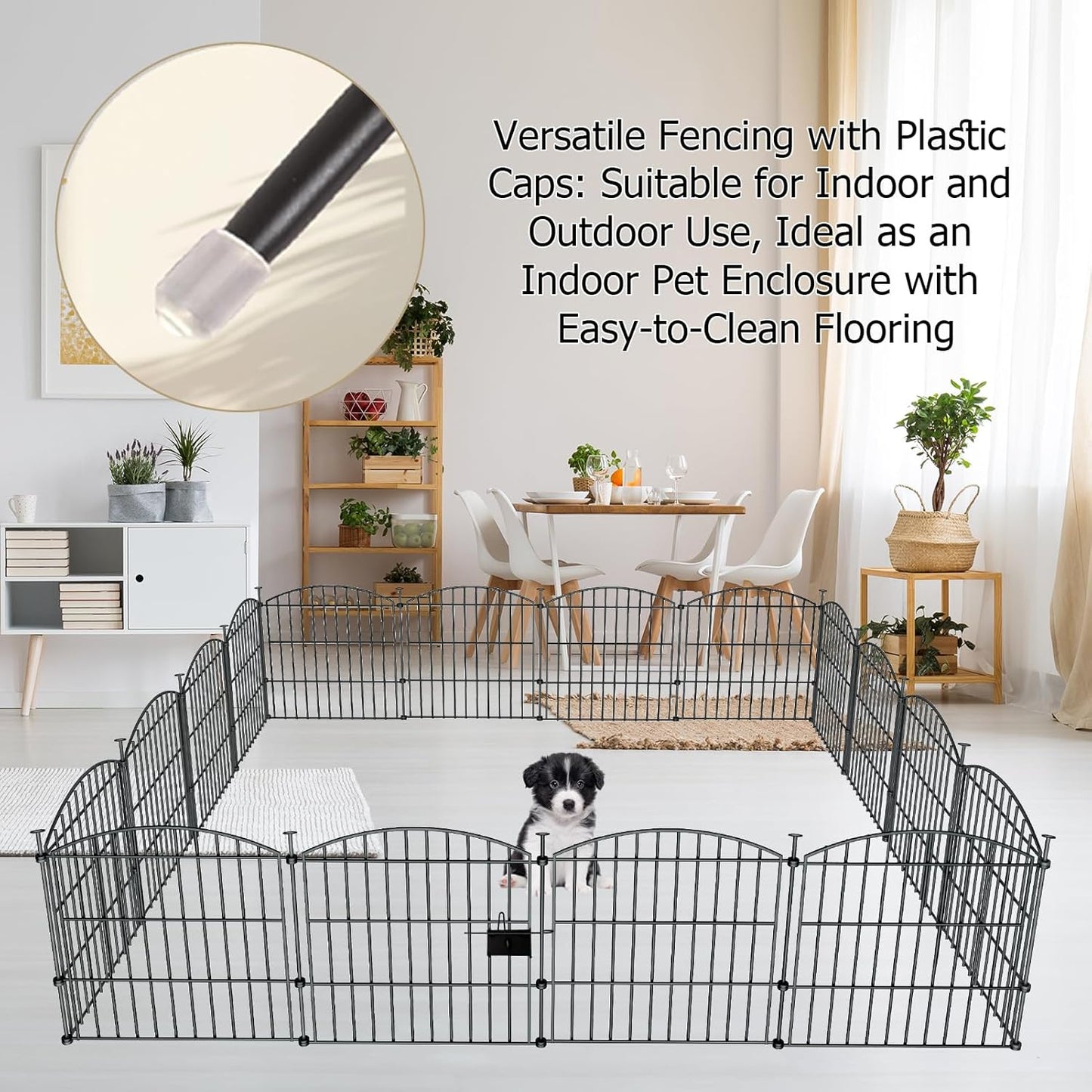 10 Panels Garden Fence Dog Fence Outdoor for Yard, 24in H x 20ft L Rustproof Metal Fencing with Ground Stakes | No Dig Animal Proof Containment for Pets/Rabbits | Durable Patio Security Panels