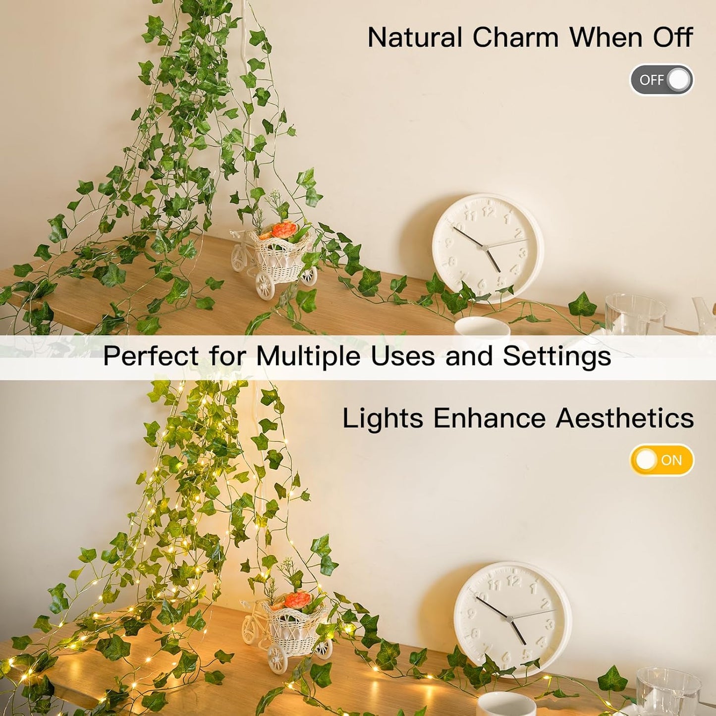 suddus Vine with Fairy Lights Battery Operated, 33ft 100 LED Ivy String Lights with Remote, Leaf Lights for Bedroom, Room, Wall, Garden, Party, Wedding Decor (Warm White)